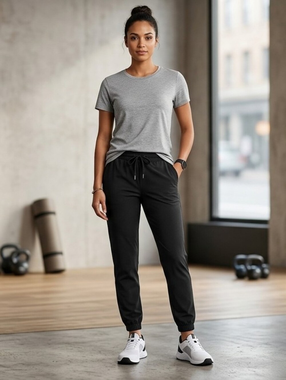 DKNY‎ SPORT MESH TUXEDO BLACK ELASTIC WAIST PANTS  WOMEN'S LARGE